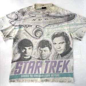 Vintage Star Trek Shirt Mens XL AOP All Over Print Spock Starfleet Ship Single